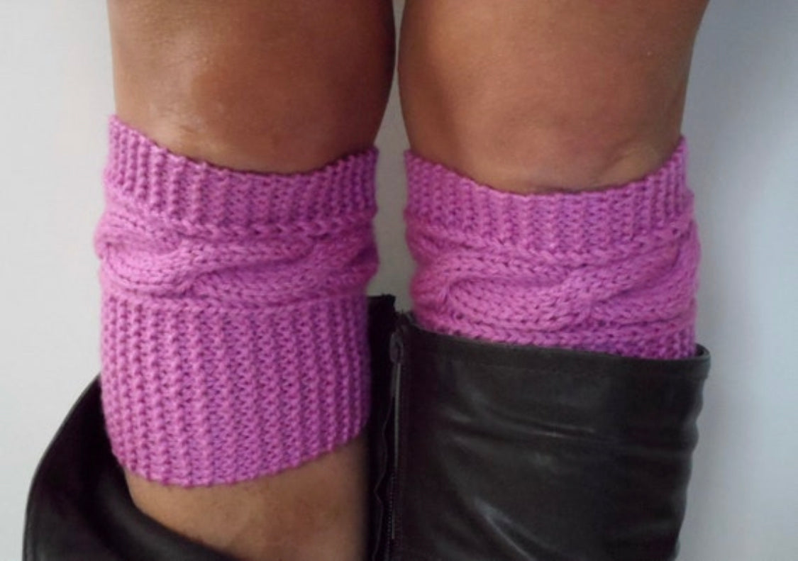 Purple Boot Cuffs Cable Knit Lady Slipper Boot Liners Toppers