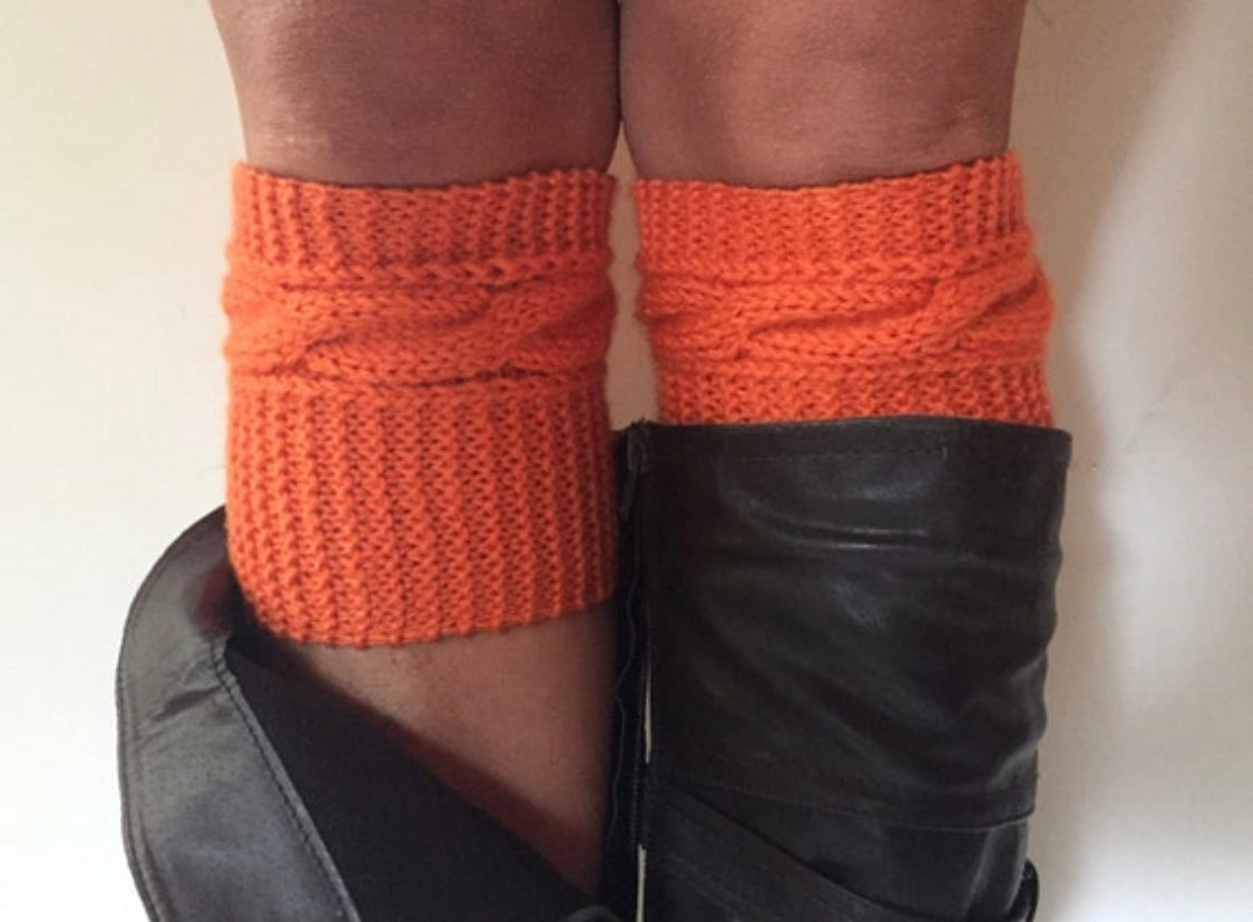 Orange Boot Cuffs Cable Knit Boot Liners Toppers