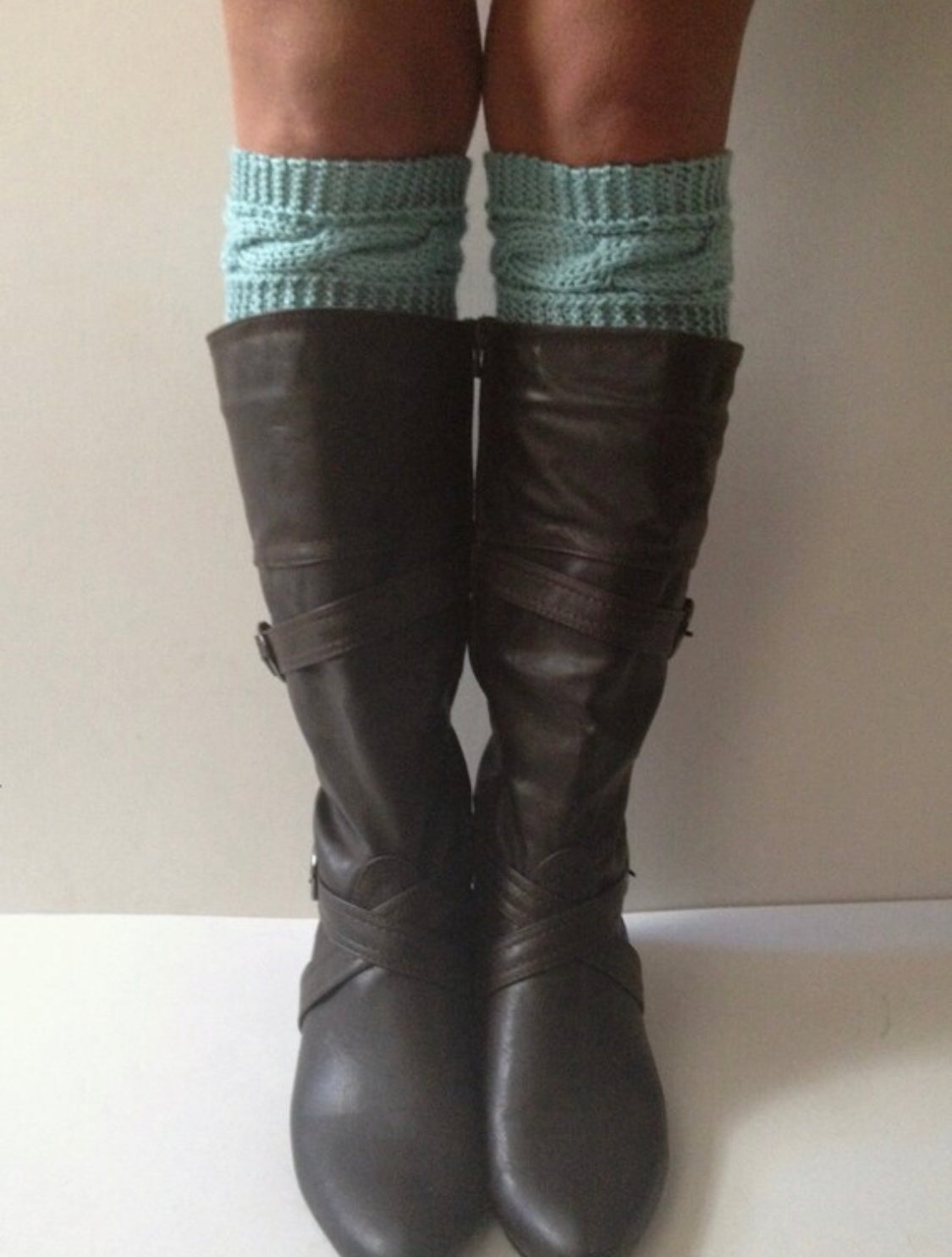 Light Blue Boot Liners Boot Cuffs Handknit Cabled Boot Toppers