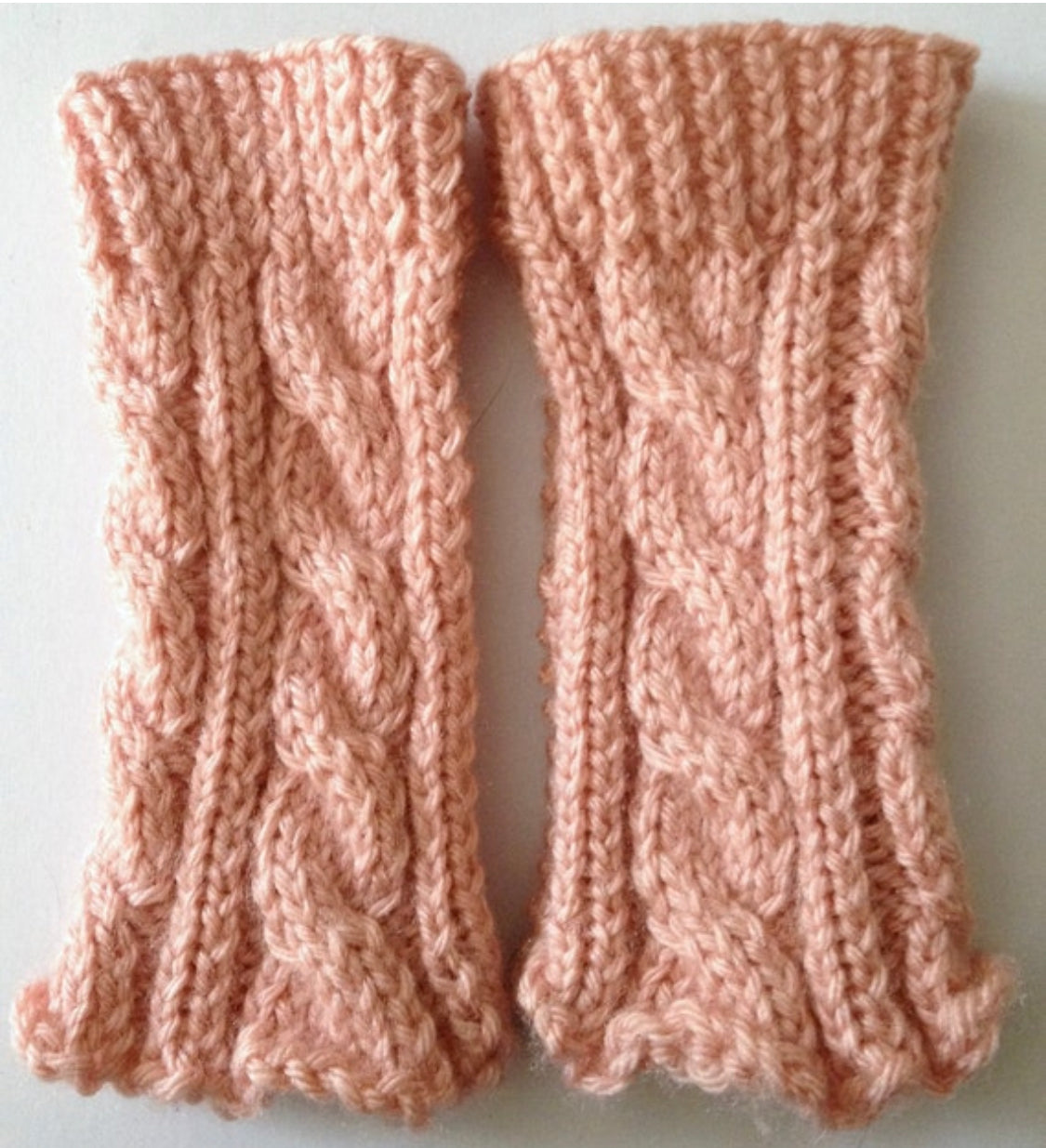 Fingerless Gloves Wrist Warmers in Pink Cable Handknit