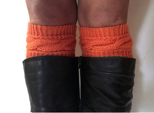 Orange Boot Cuffs Cable Knit Boot Liners Toppers