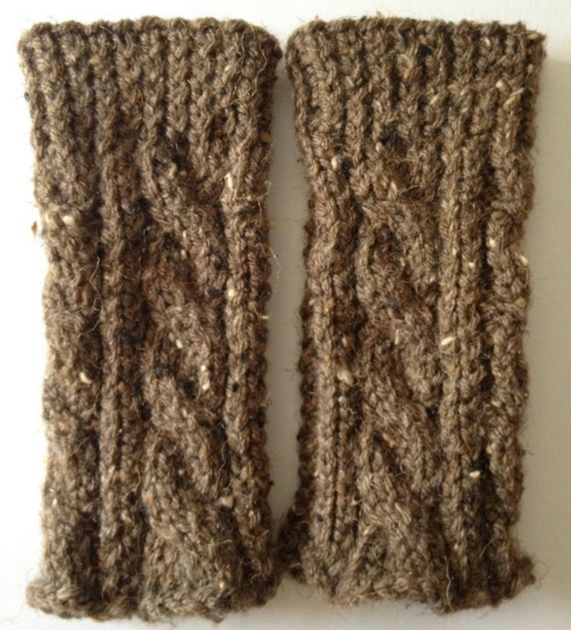 Fingerless Gloves Wrist Warmers in Chocolate Brown Cable Handknit
