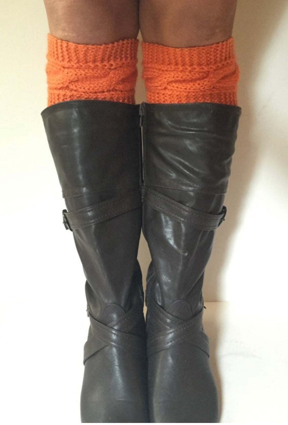 Orange Boot Cuffs Cable Knit Boot Liners Toppers