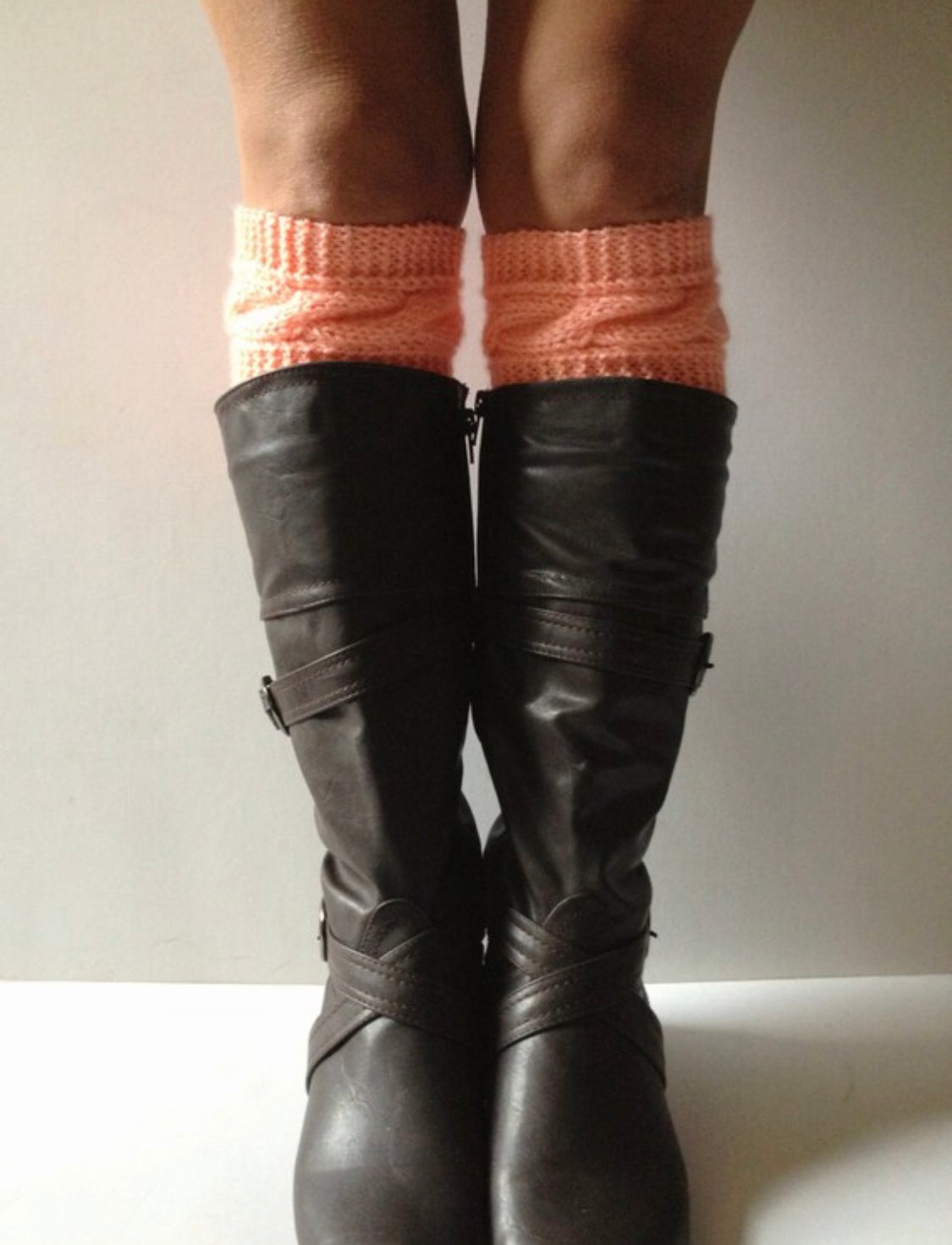 Seashell Boot Cuffs Cable Knit Coral Pink Boot Liners Toppers
