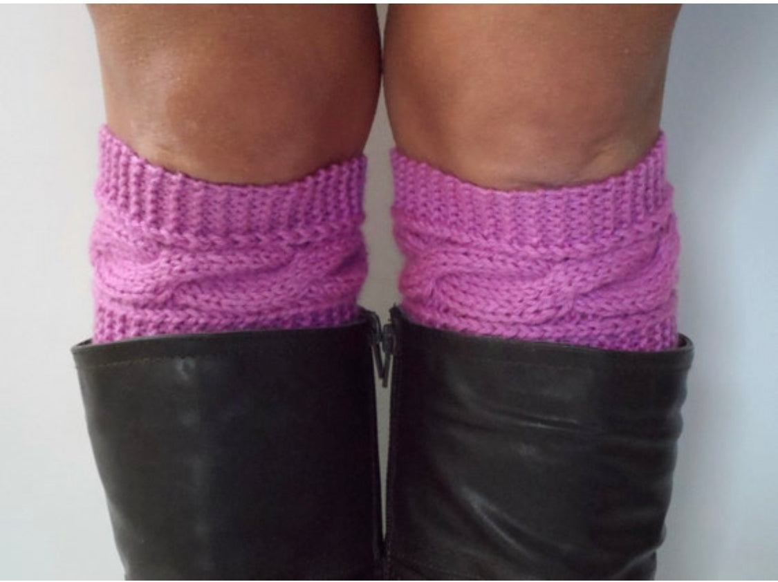 Purple Boot Cuffs Cable Knit Lady Slipper Boot Liners Toppers