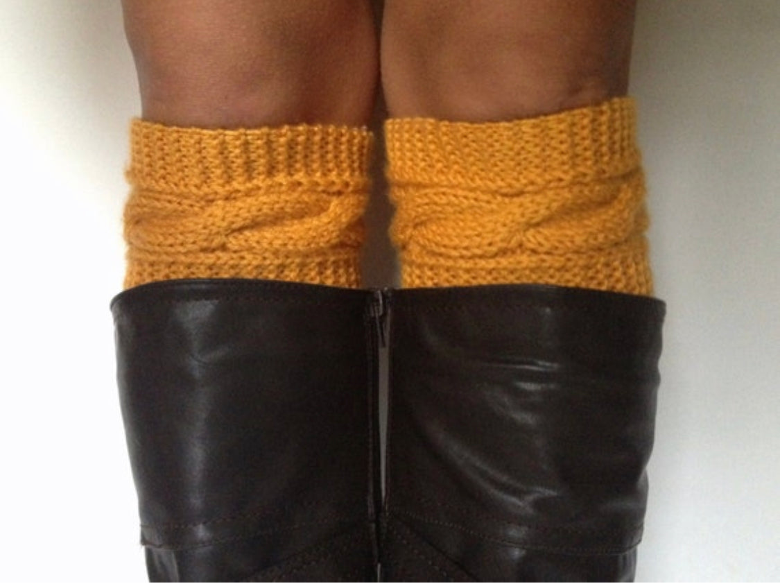 Mustard Yellow Boot Cuffs Cable Knit Boot Liners Toppers