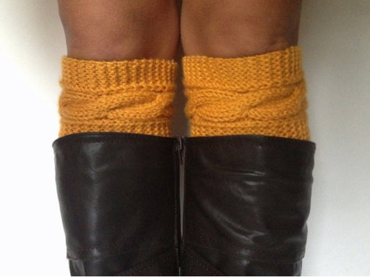 Mustard Yellow Boot Cuffs Cable Knit Boot Liners Toppers