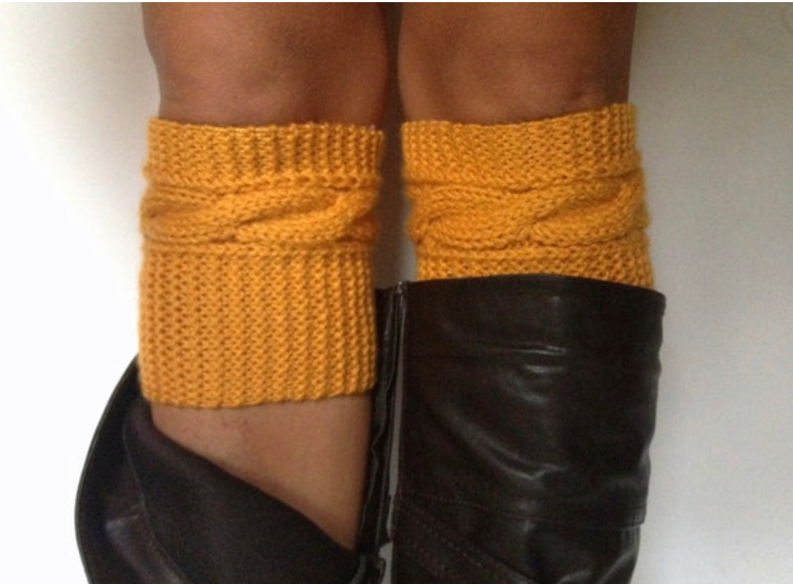 Mustard Yellow Boot Cuffs Cable Knit Boot Liners Toppers