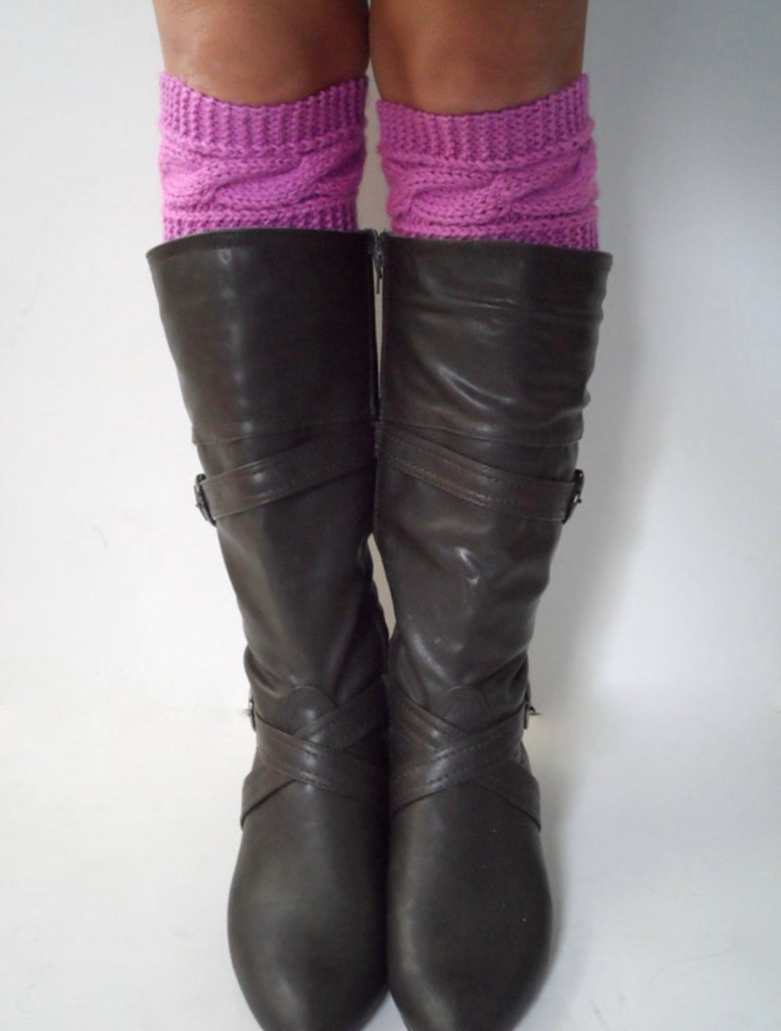 Purple Boot Cuffs Cable Knit Lady Slipper Boot Liners Toppers