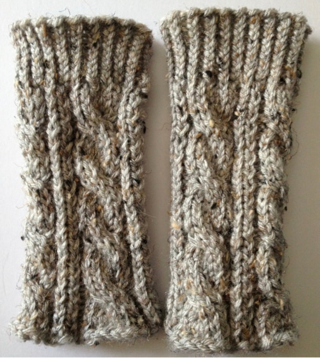 Fingerless Gloves Wrist Warmers in Grey Marble Cable Handknit