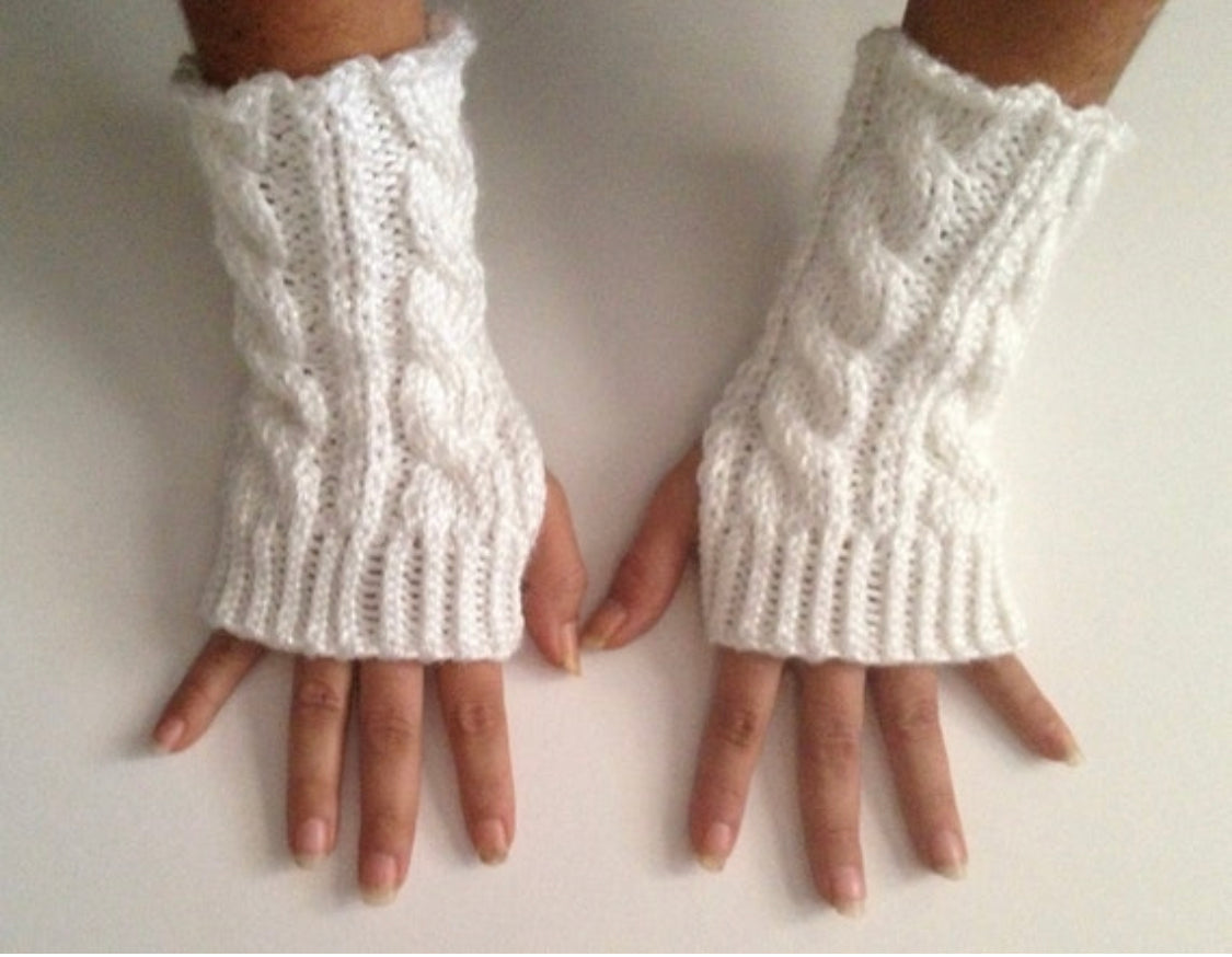 Fingerless Gloves Wrist Warmers in Snow Sparkle Handknit