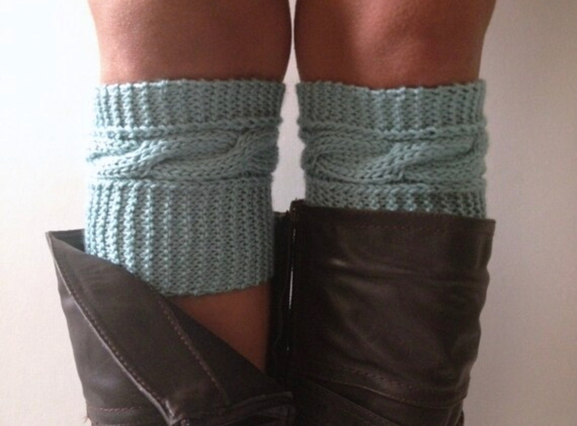Light Blue Boot Liners Boot Cuffs Handknit Cabled Boot Toppers