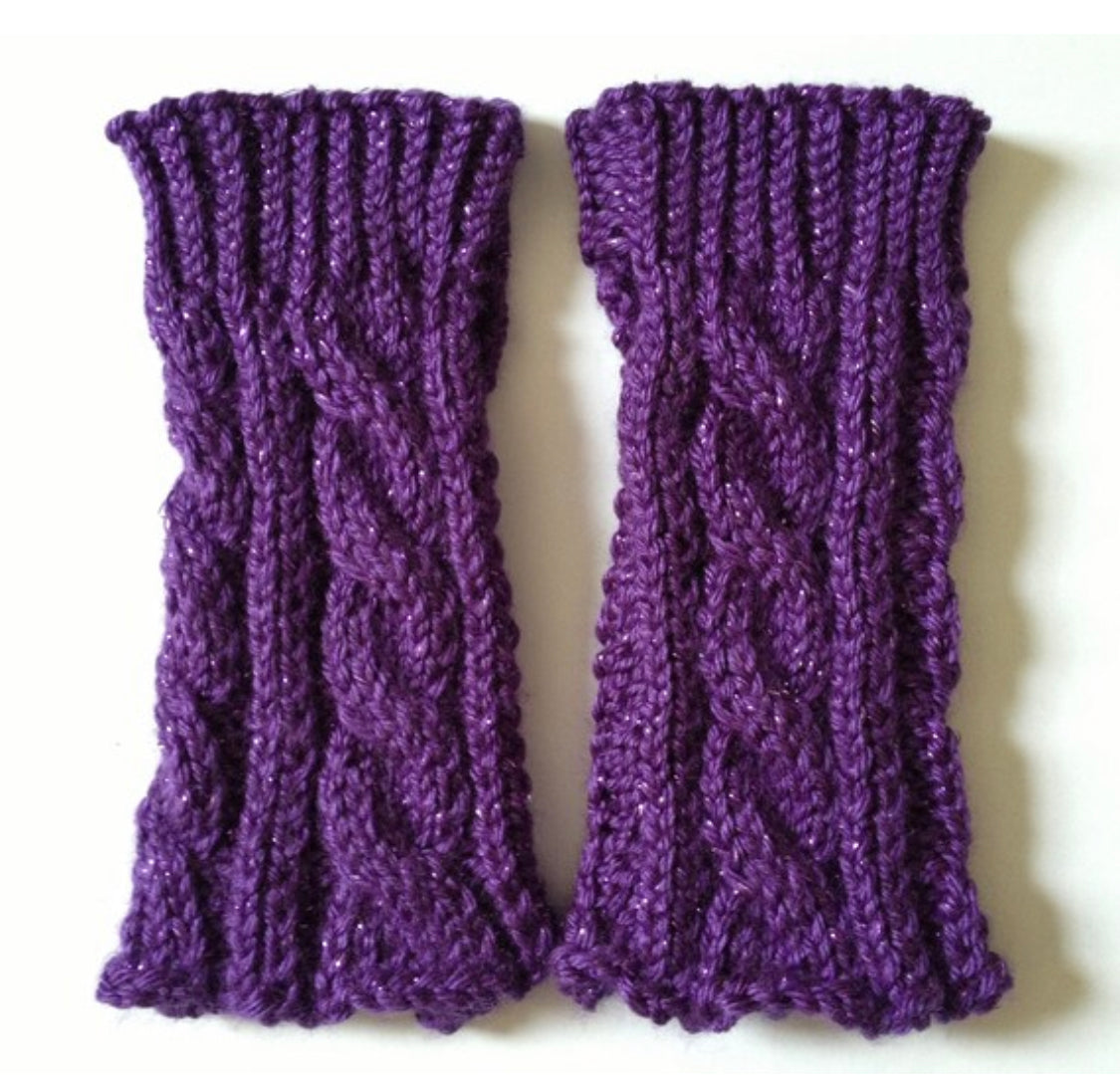 Fingerless Gloves Wrist Warmers in Purple Sparkle Handknit