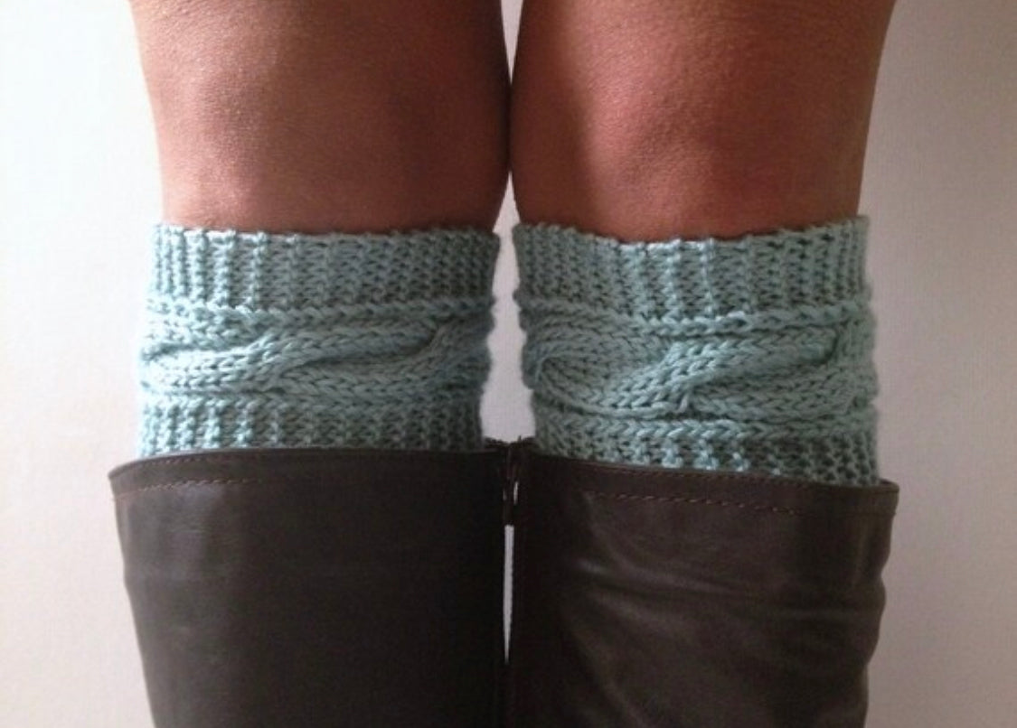 Light Blue Boot Liners Boot Cuffs Handknit Cabled Boot Toppers