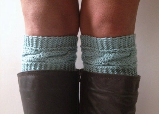 Light Blue Boot Liners Boot Cuffs Handknit Cabled Boot Toppers