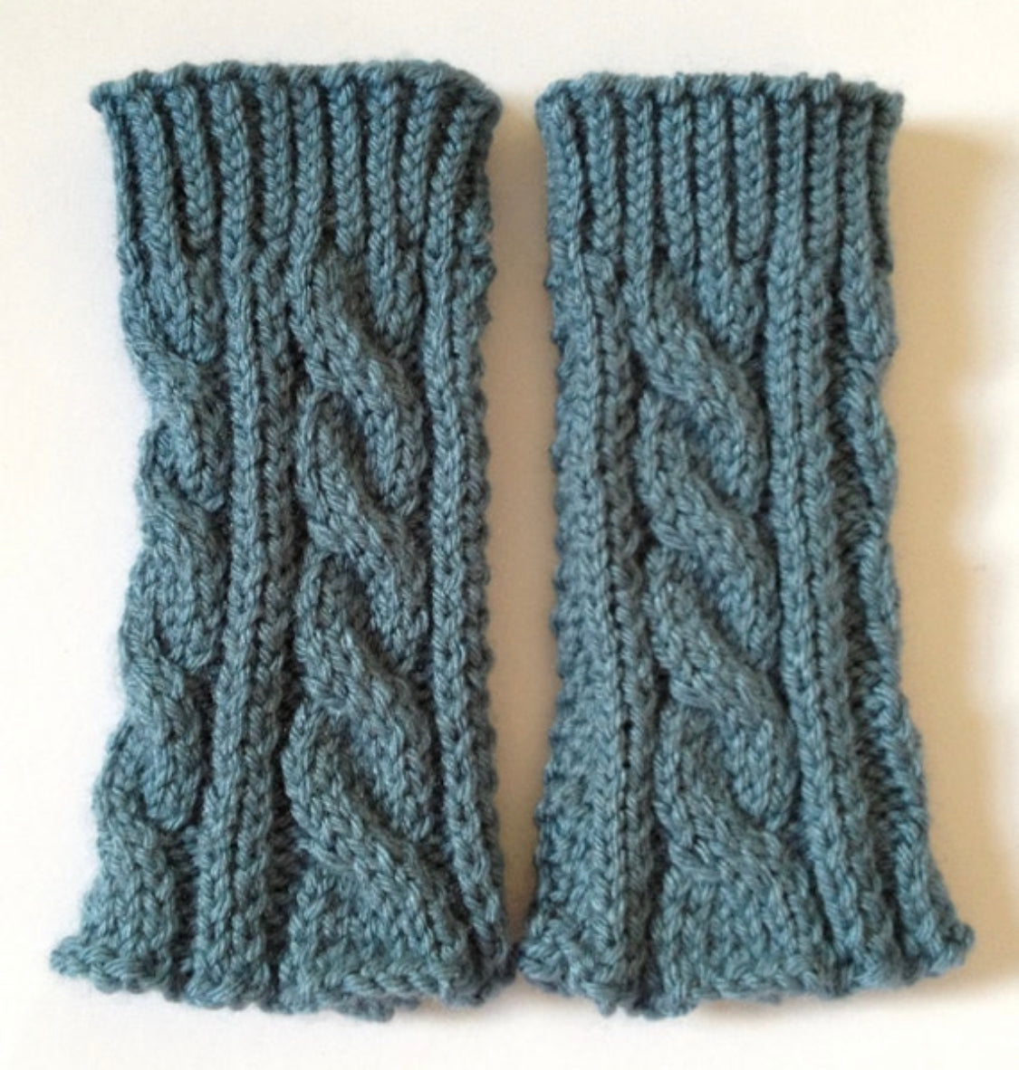 Fingerless Gloves Wrist Warmers in Dusty Blue Cable Handknit