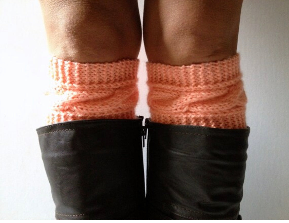 Seashell Boot Cuffs Cable Knit Coral Pink Boot Liners Toppers