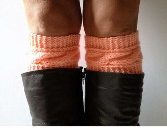 Seashell Boot Cuffs Cable Knit Coral Pink Boot Liners Toppers