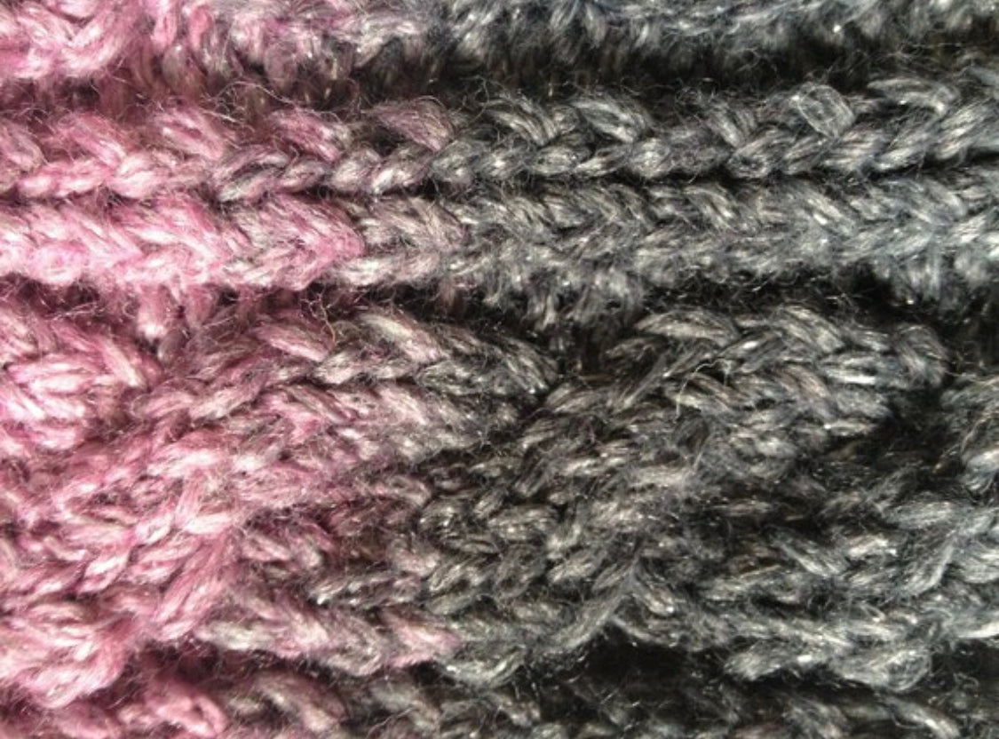Fingerless Gloves Wrist Warmers in Gray and Pink Ombre Sparkle Handknit
