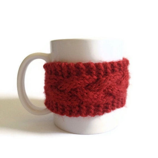 Mug Cozy Coffee Cozy Coffee Sleeve Cup Cozy Cable Knit in Red
