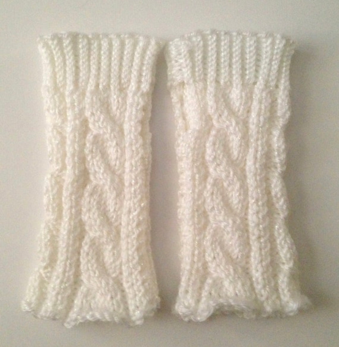 Fingerless Gloves Wrist Warmers in Snow Sparkle Handknit