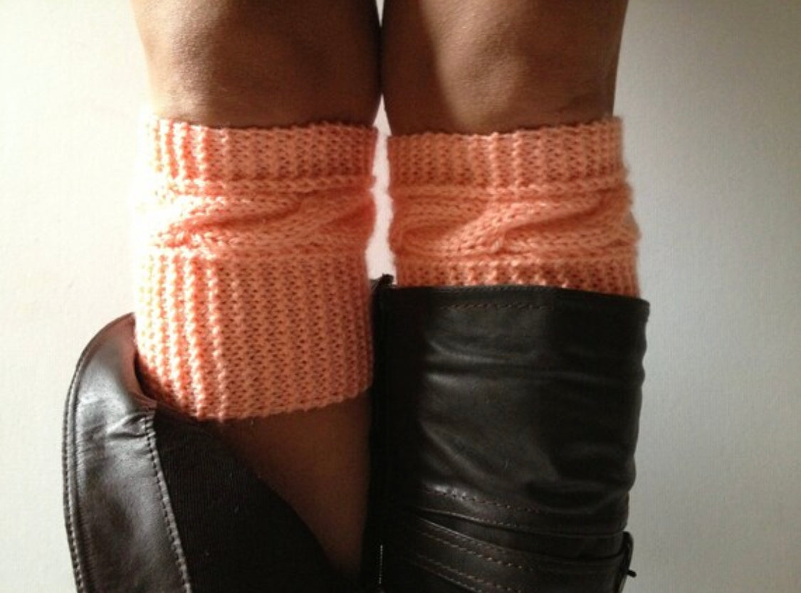 Seashell Boot Cuffs Cable Knit Coral Pink Boot Liners Toppers
