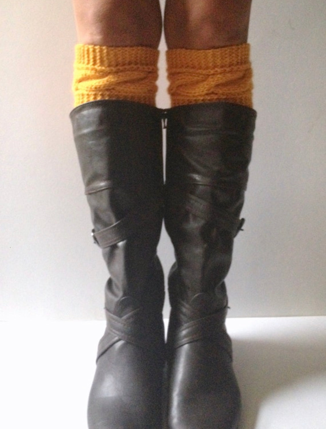 Mustard Yellow Boot Cuffs Cable Knit Boot Liners Toppers