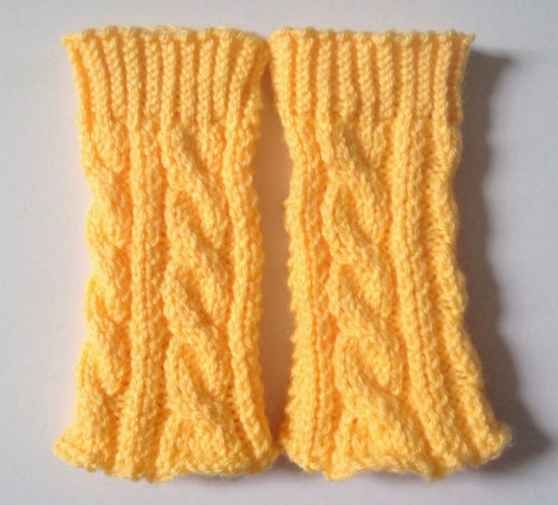 Fingerless Gloves Wrist Warmers in Yellow Cable Handknit